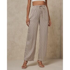 AERE Wide Leg High Rise Relaxed Fit Geometric Print Pants Sz 10 Drawstring